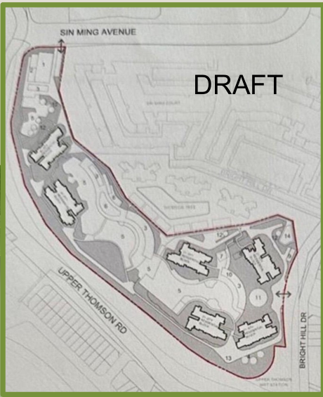Thomson Reserve draft site plan showing tower blocks and landscaping along Upper Thomson Road