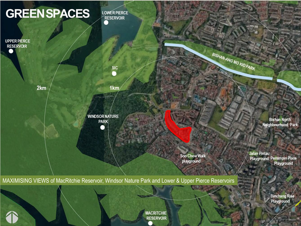 Green spaces map showing Windsor Nature Park and MacRitchie Reservoir near Thomson Reserve
